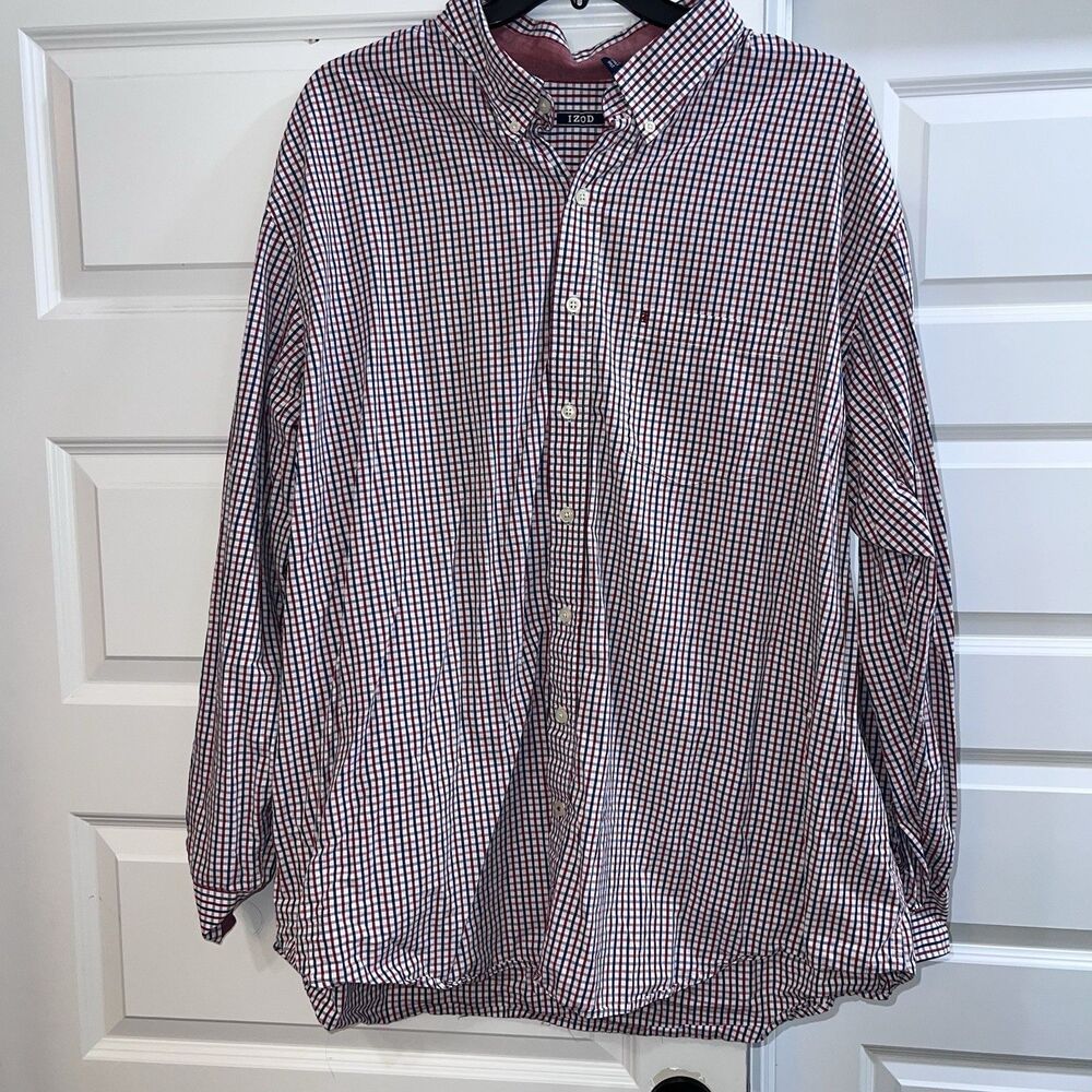 IZOD Mens 3XLT Big & Tall Long Sleeve Button Down Check Woven Pockets